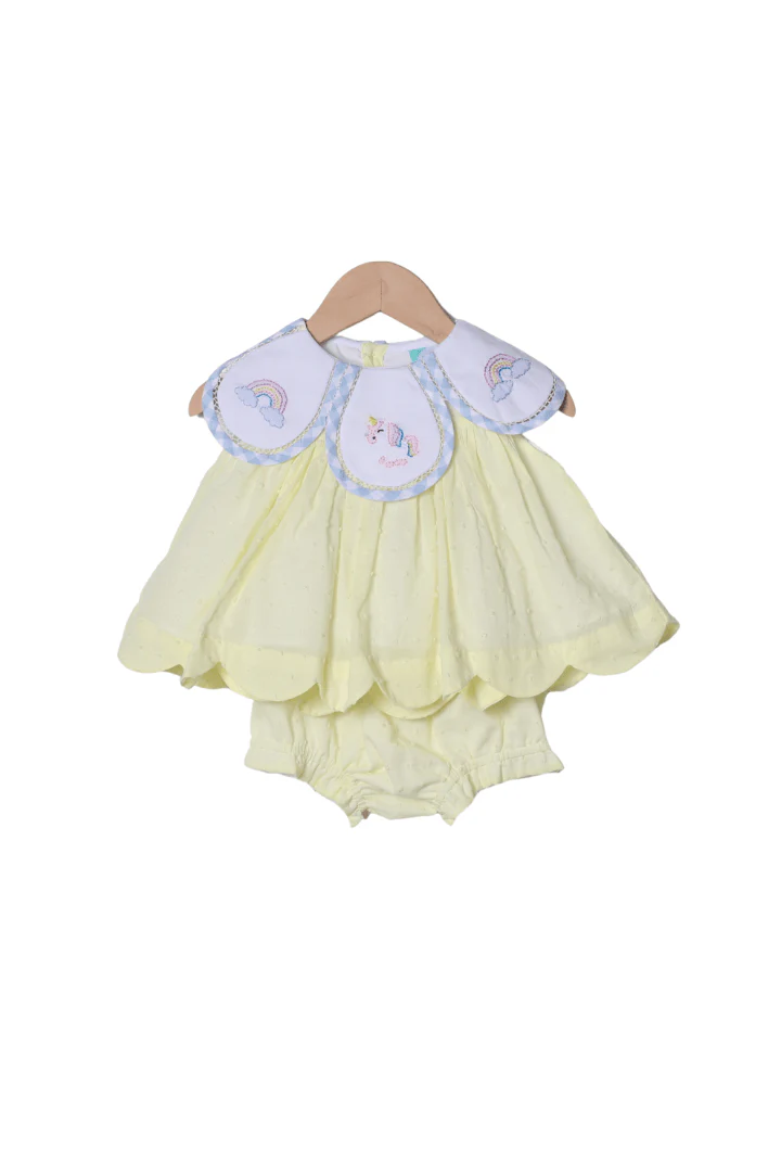 TSF x Shelby Back Yellow Swiss Dot Shadow Embroidered Unicorn Bloomer Set - Image 2
