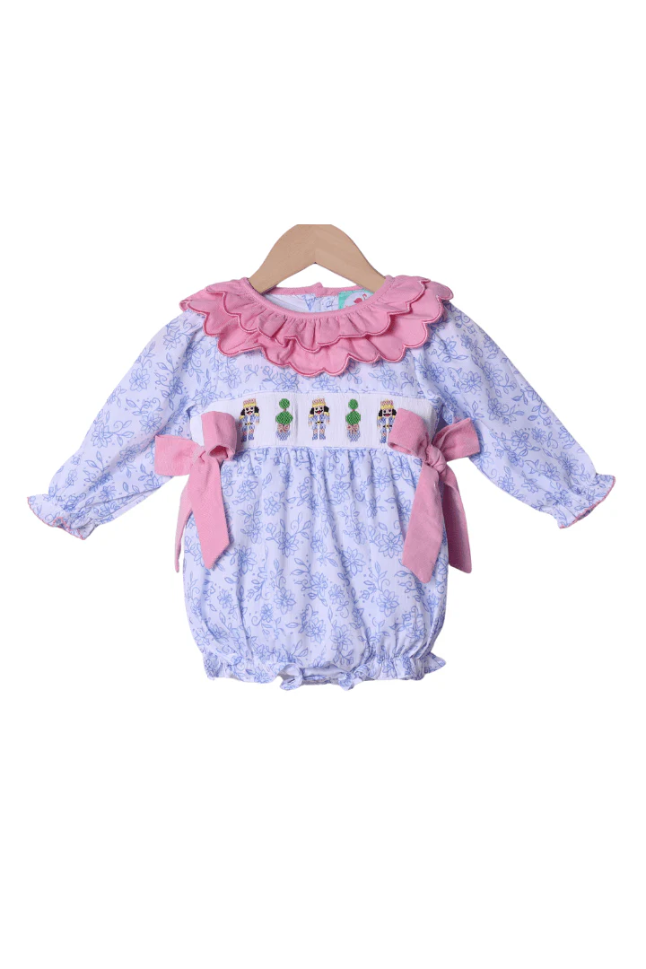 Smocked Nutcracker Blue Floral Bubble