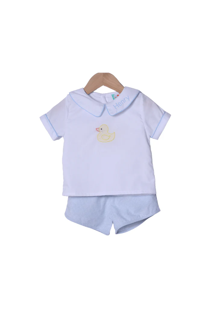TSF x Shelby Back Shadow Embroidery Duck Blue Gingham Short Set - Image 3