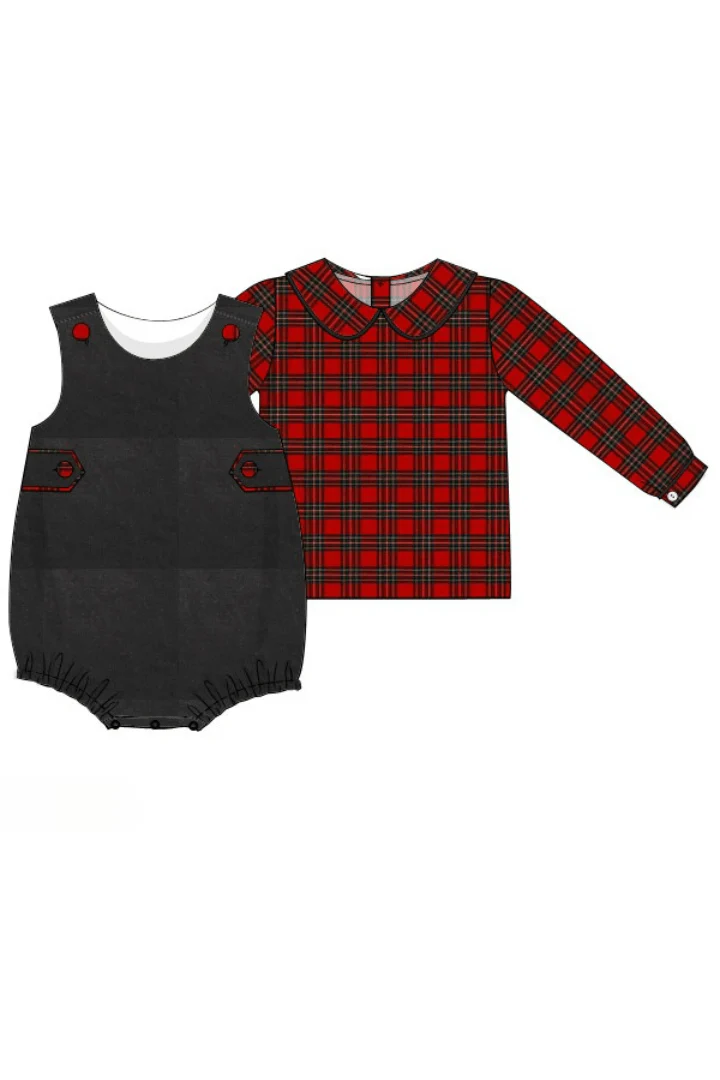 Christmas Tartan Plaid Black Corduory 2pcs. Bubble - Image 2
