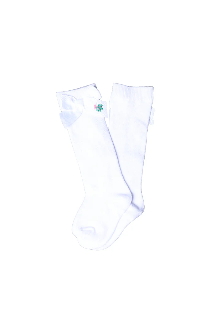 Embroidered Pink Christmas Tree Bow Socks