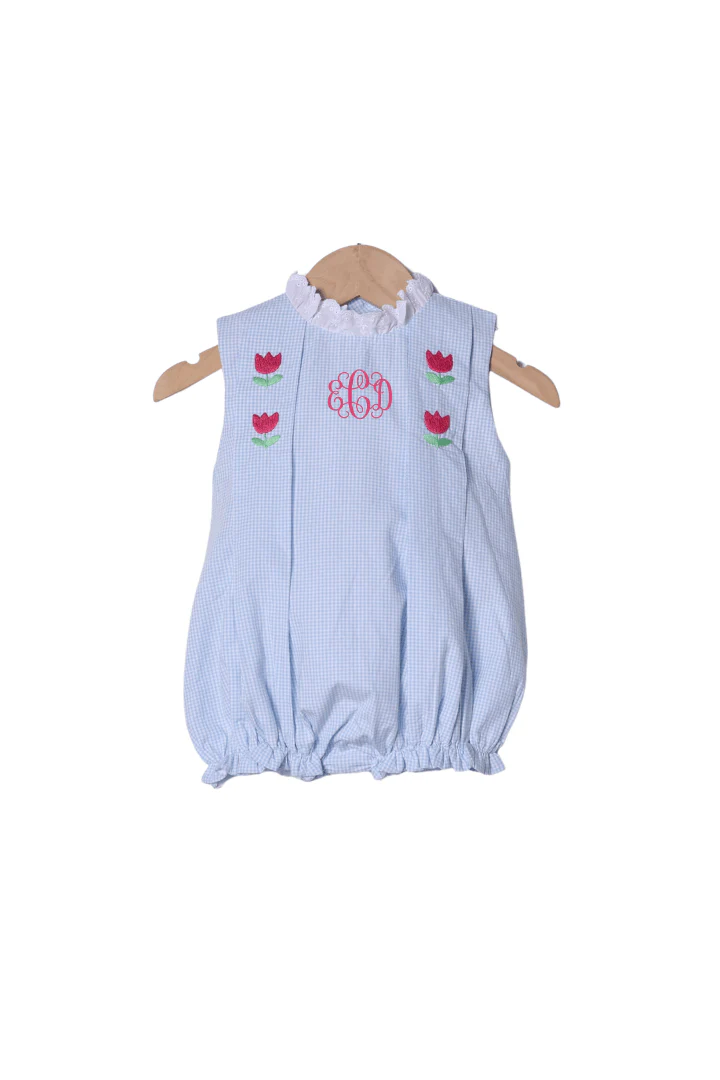 TSF x Shelby Back Blue Gingham Embroidered Tulip Bubble