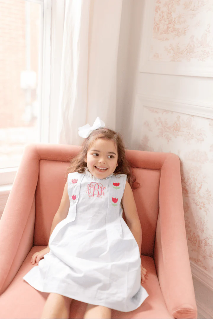 TSF x Shelby Back Blue Gingham Embroidered Tulip Dress - Image 3