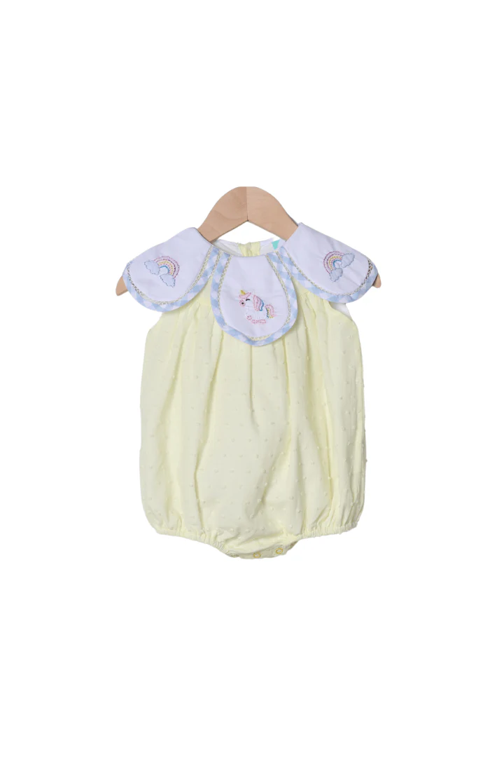 TSF x Shelby Back Yellow Swiss Dot Shadow Embroidered Unicorn Bubble