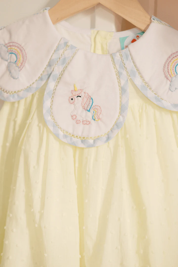 TSF x Shelby Back Yellow Swiss Dot Shadow Embroidered Unicorn Bubble - Image 2