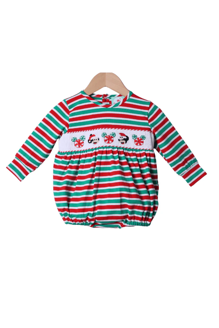 Smocked Santa Mouse Red/Green Stripe Bubble