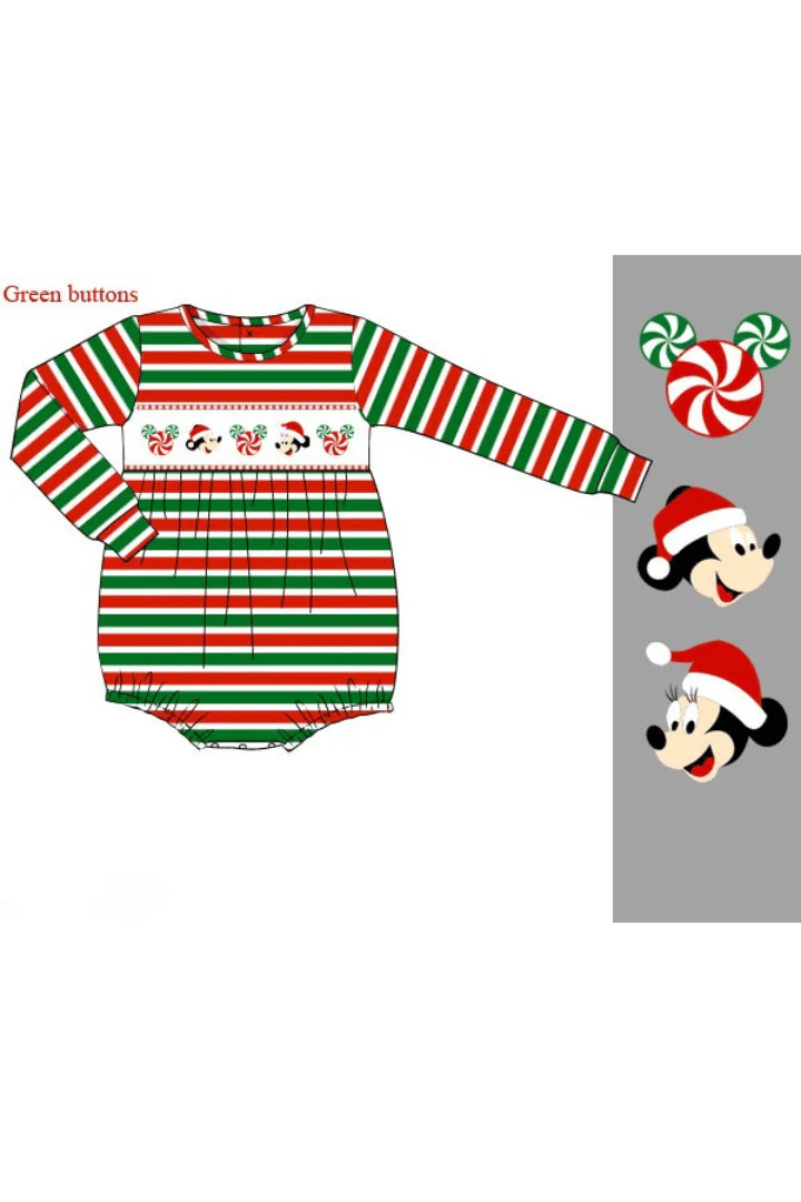 Smocked Santa Mouse Red/Green Stripe Bubble - Image 2
