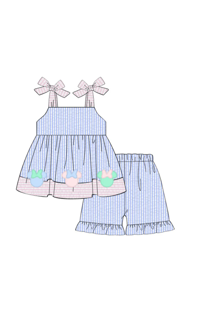 Applique Mouse Pastel Seersucker Short Set - Image 2