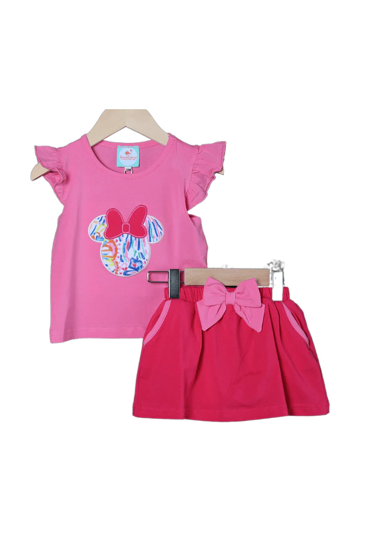 Applique Mouse Pink Skort Set