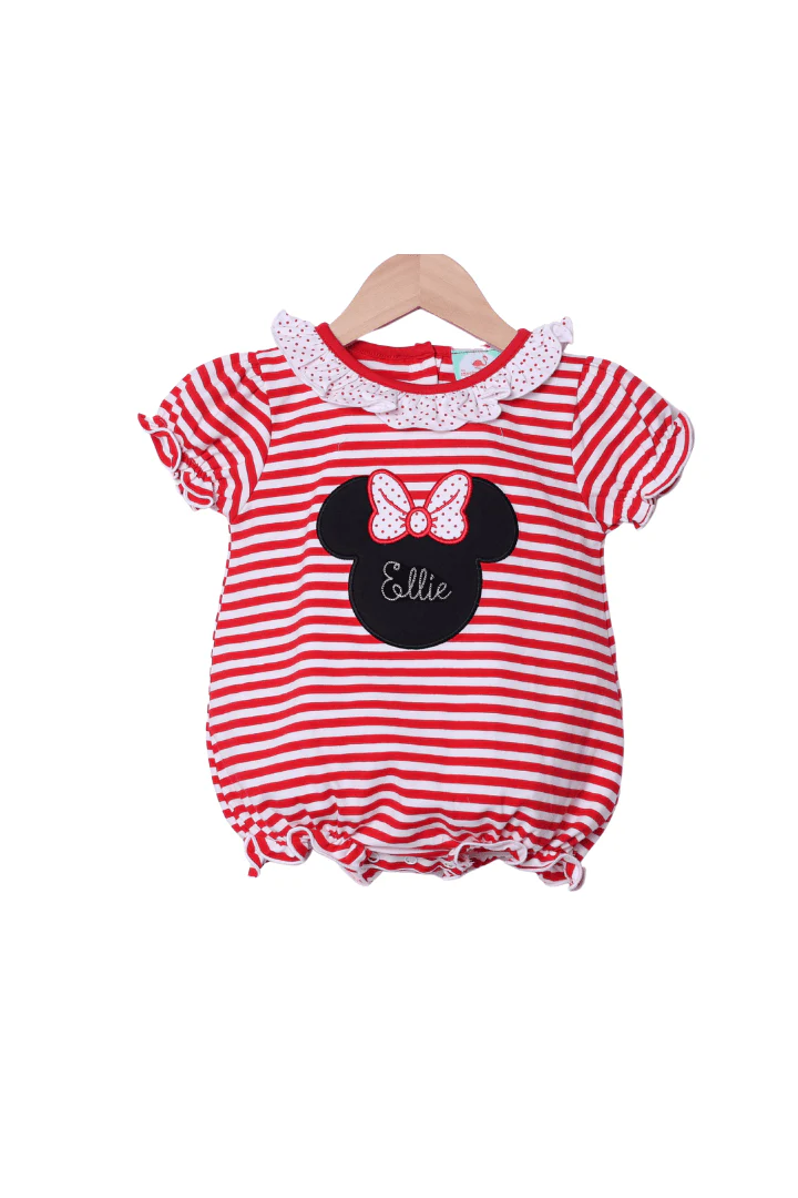 Applique Mouse Red Stripe Ruffle Bubble