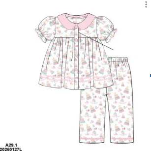 Birthday Party PINK Collar Lounge Set Short Sleeve - Image 2