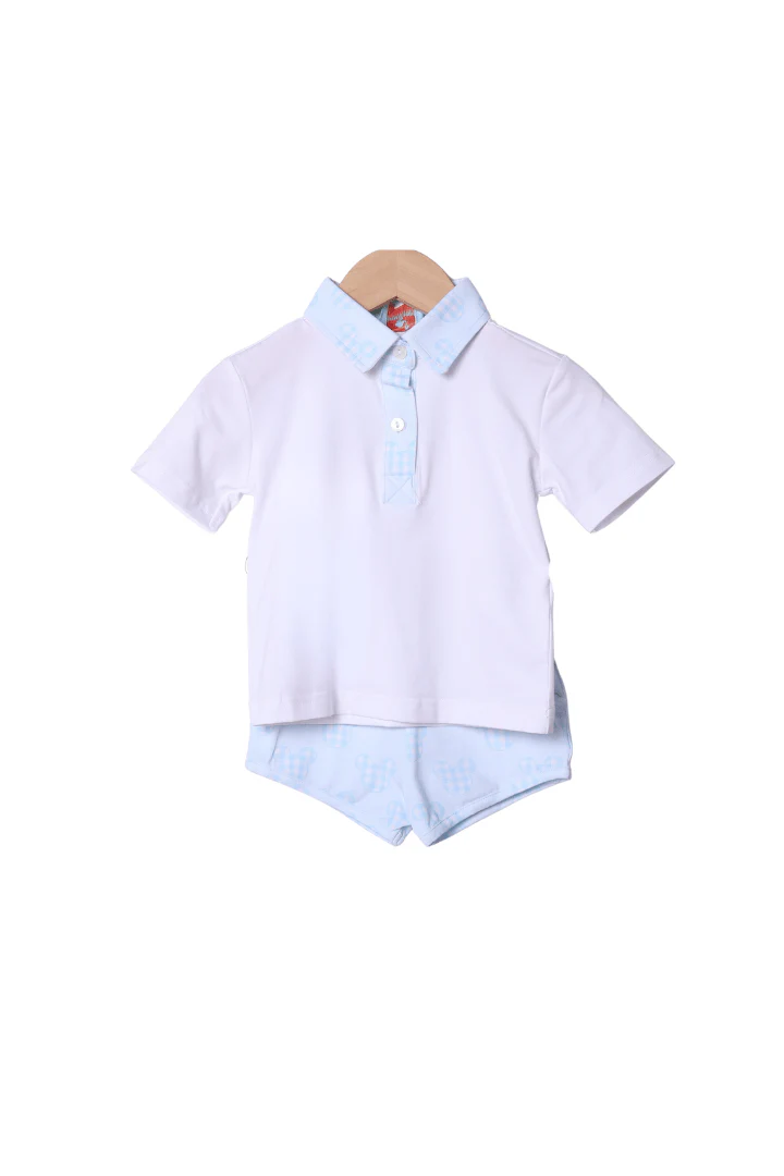 Blue Gingham Mouse Polo Short Set - Image 2