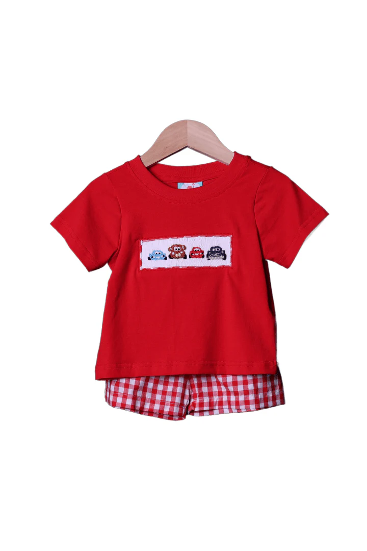 Smocked Car Red Gingham Short Set