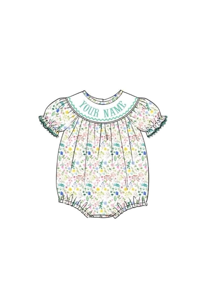 Pre-Order Hand Smocked Custom Name Floral Bubble