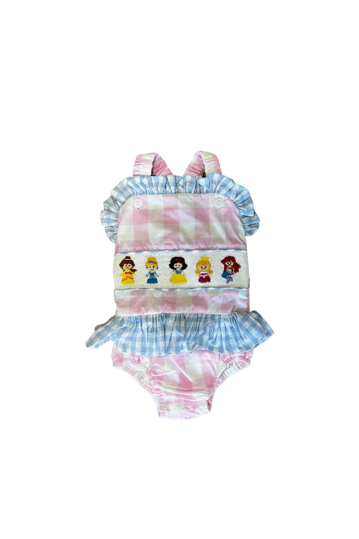 Hand Smocked Princess Pink Gingham Swimsuit