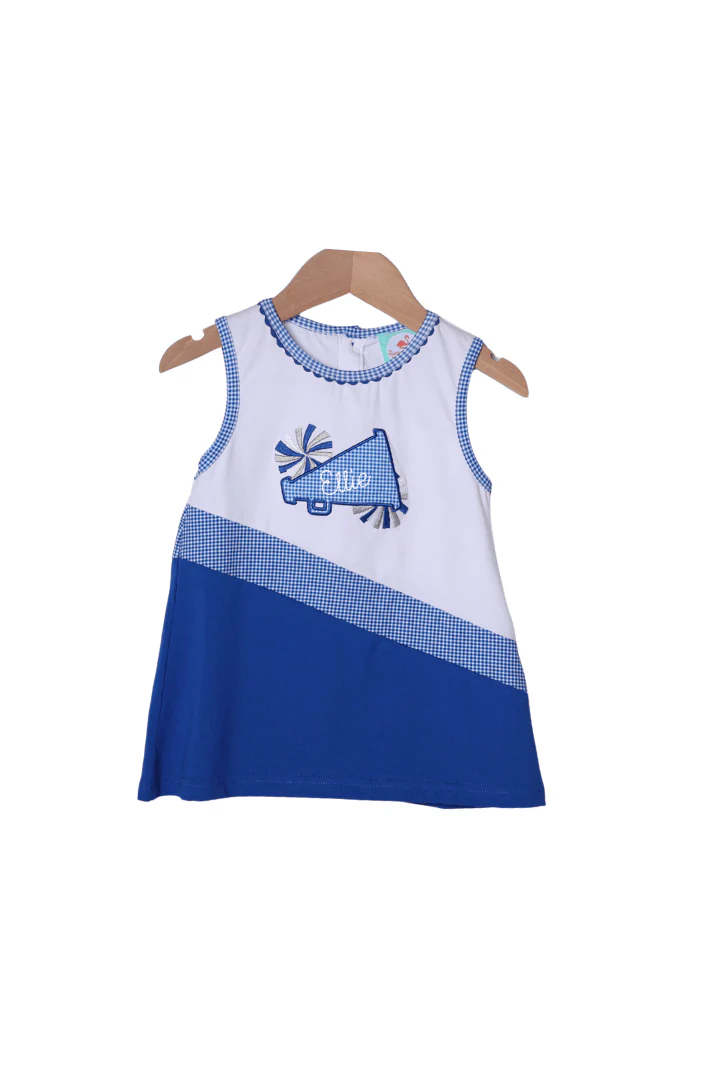 Embroidered Cheer Blue and White Dress