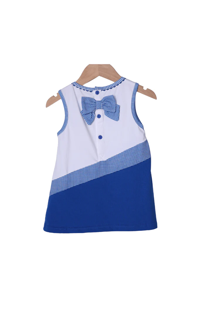 Embroidered Cheer Blue and White Dress - Image 2