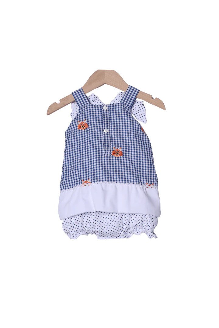 Embroidered Go Big Blue Gingham Skirted Bubble - Image 2