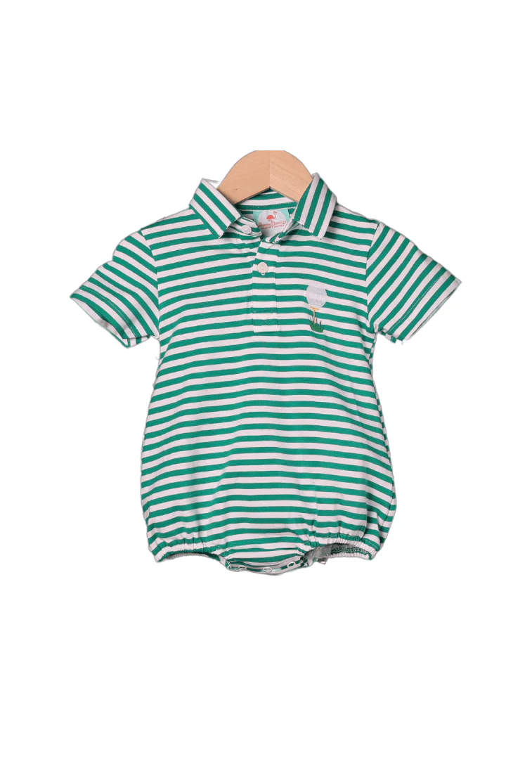 Embroidered Golf Green Stripe Polo Bubble