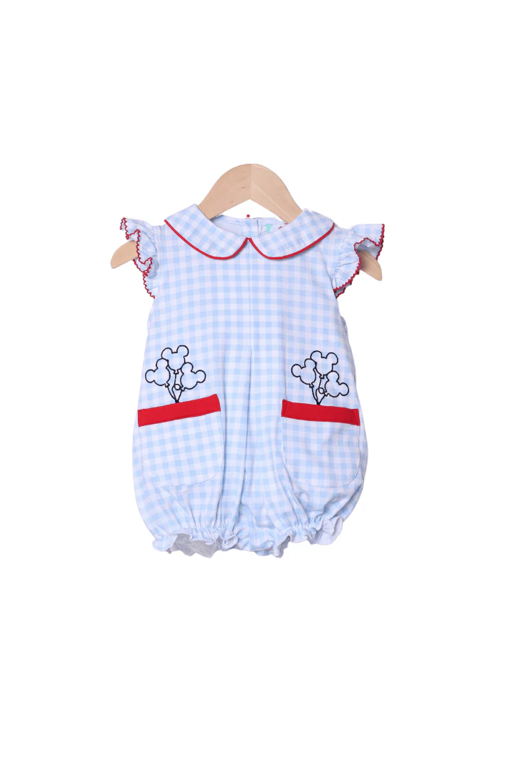 Embroidered Magical Balloon Blue Gingham Knit Bubble - Image 2