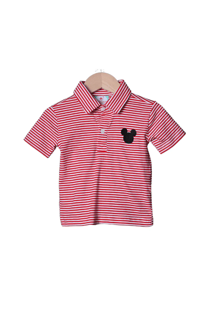 Embroidered Mouse Red Stripe Polo Shirt