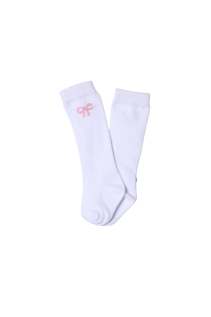 Embroidered Pink Bow Socks
