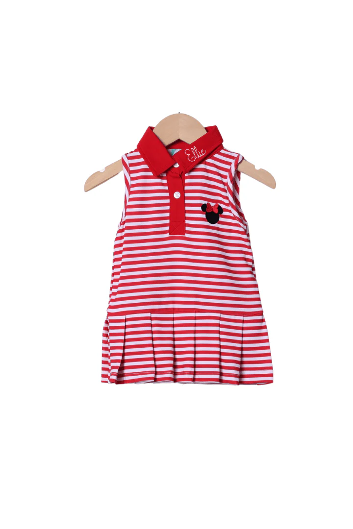 Embroidered Red Stripe Mouse Park Dress