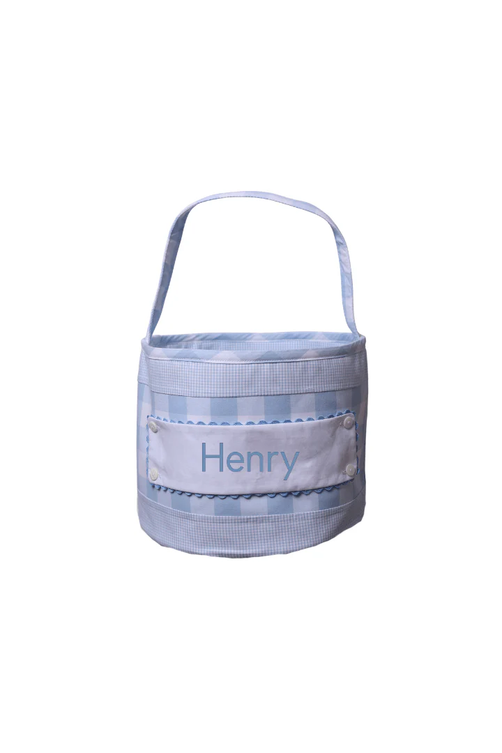 Embroidered Tab Interchangeable Big Brother Blue Gingham Treat Basket - Image 2