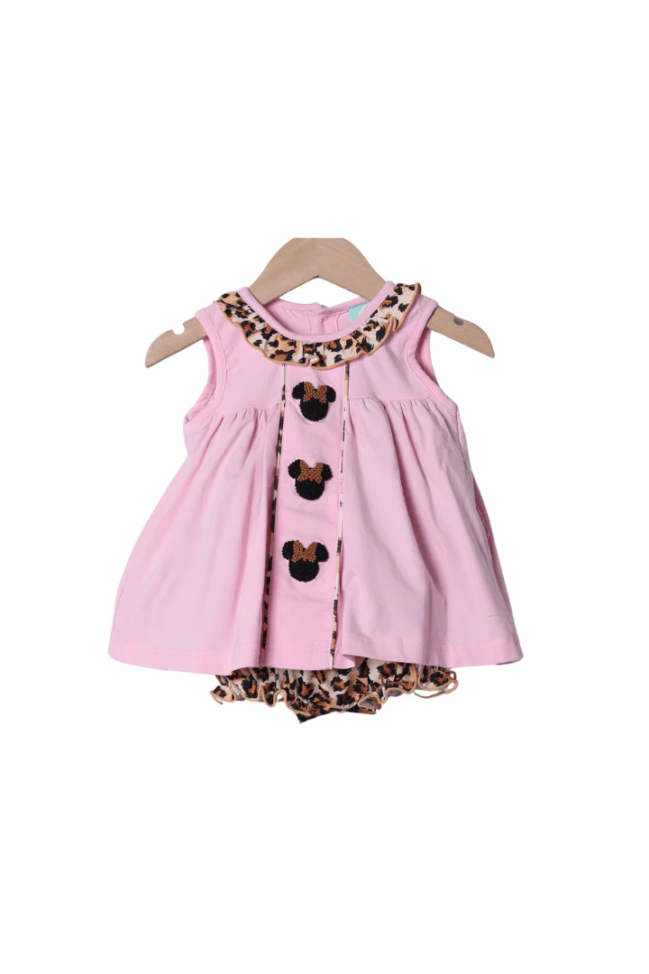 French Knot Mouse Pink Leopard Skirted Bubble
