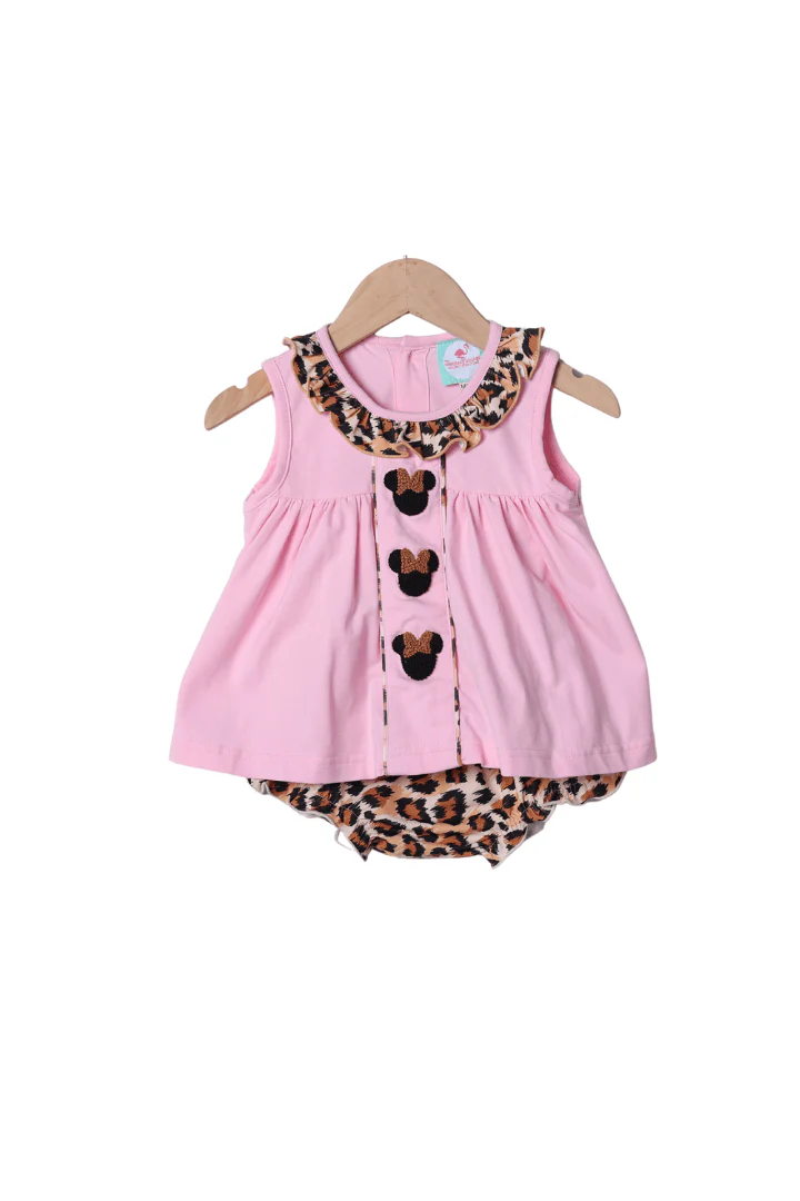 French Knot Pink Mouse Leopard Bloomer Set