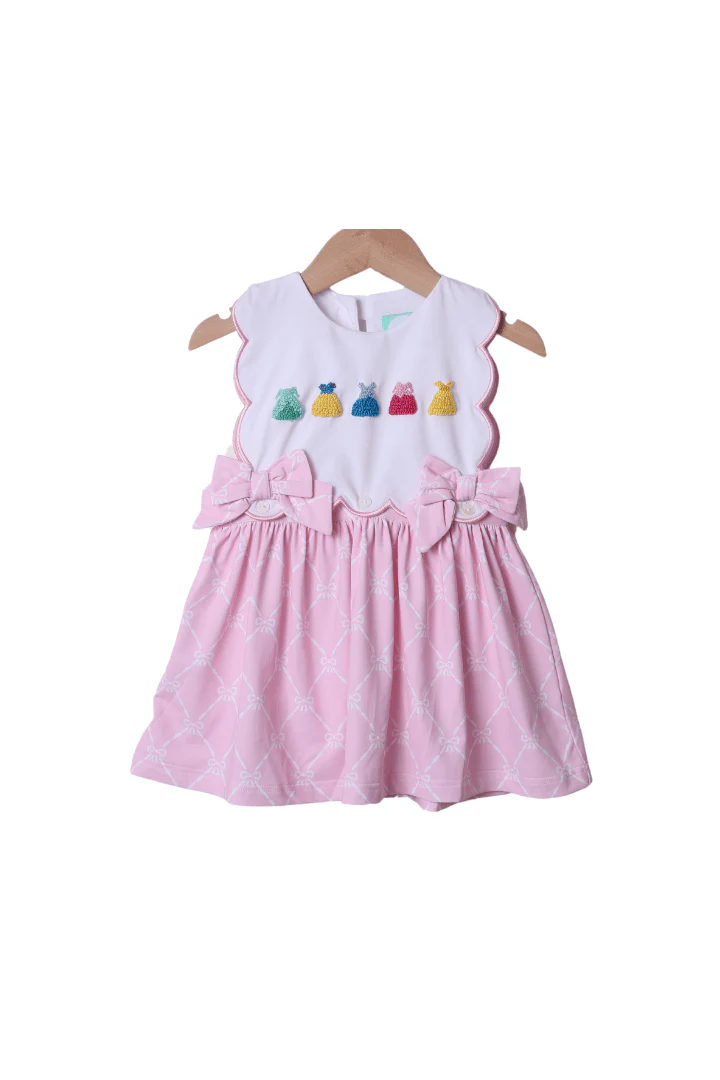 French Knot Princess Pink Trellis Bow Dress