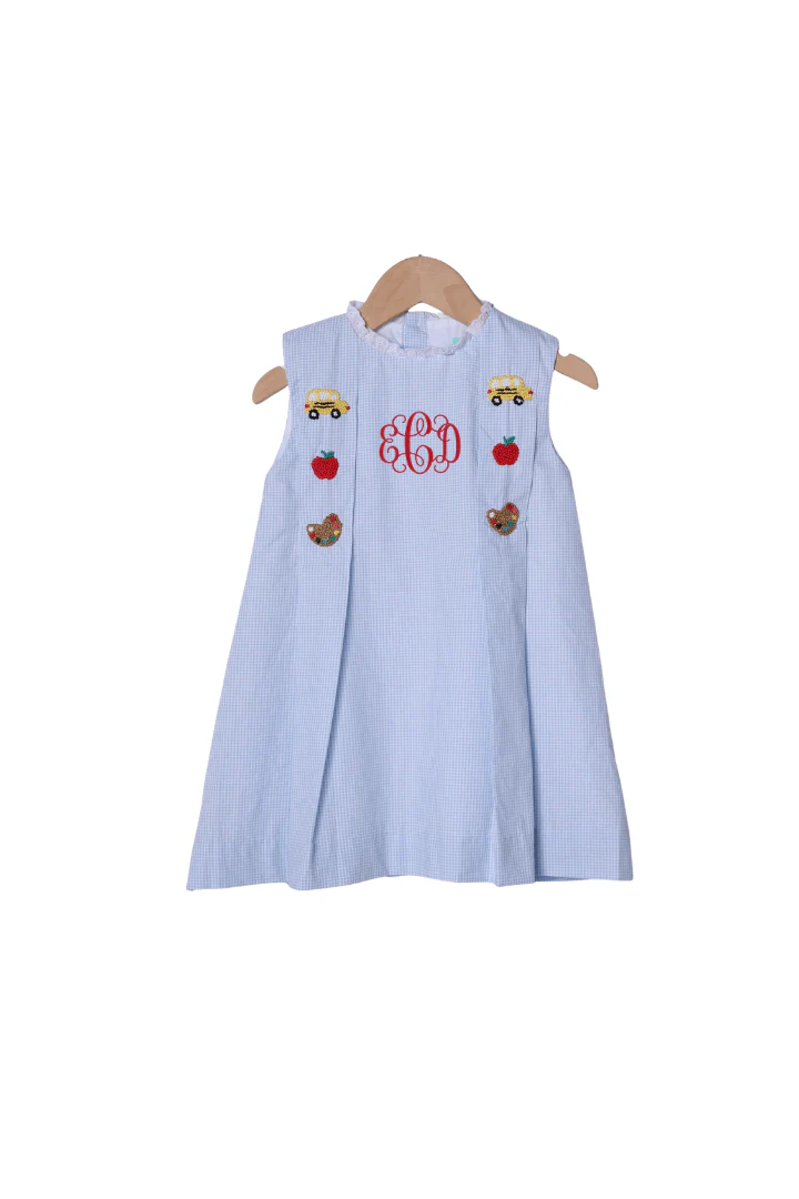 French Knot School Supplies Blue Gingham Dress