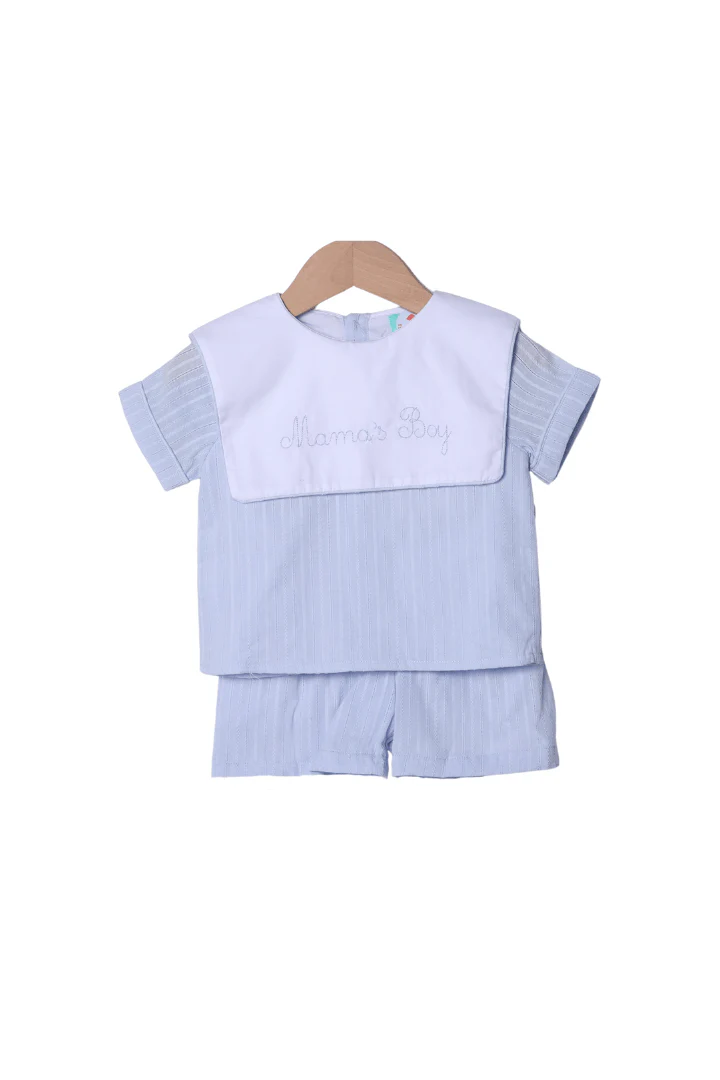 Hand Embroidered Mama's Boy Linen Short Set