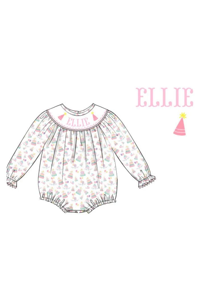 Pre-Order Hand Smocked Custom Name Birthday Bubble-Long Sleeve