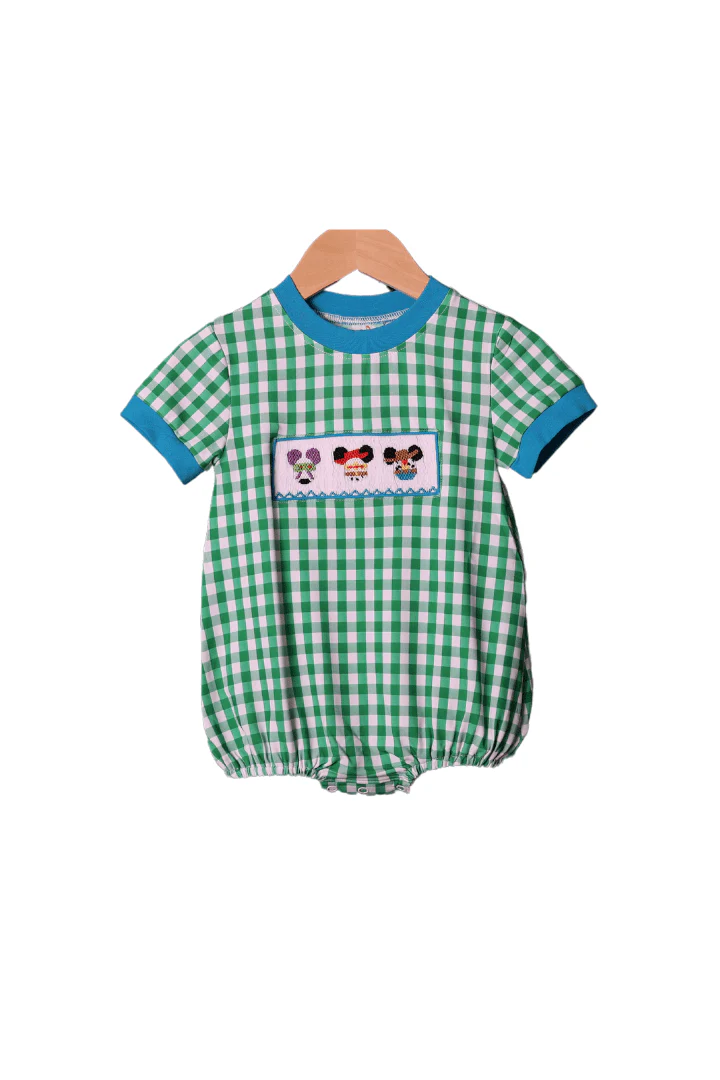 Hand Smocked Friend Green Gingham Boys Bubble