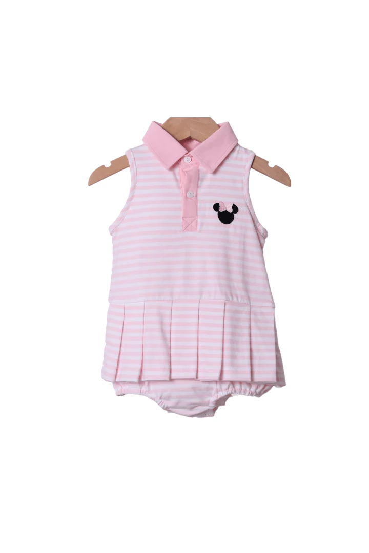 Embroidered Mouse Pink Stripe Skirted Bubble