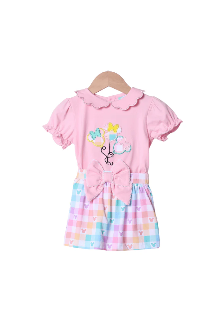 Applique Balloons Gingham Pastel Mouse Skort Set