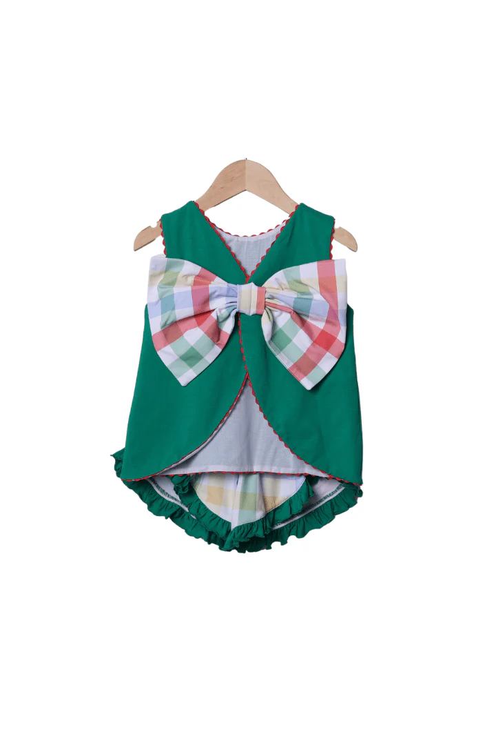 Applique Apple Back to School Plaid Ruffle Short Set - Image 2