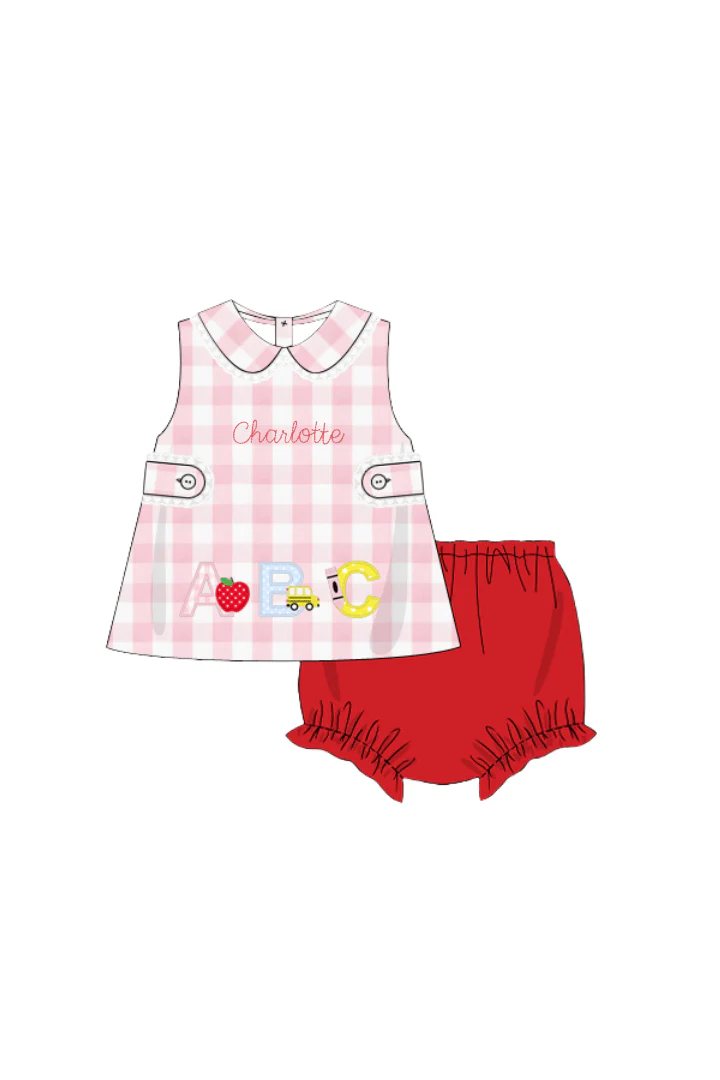 Applique ABC Pink Buffalo Check Bloomer Set - Image 2