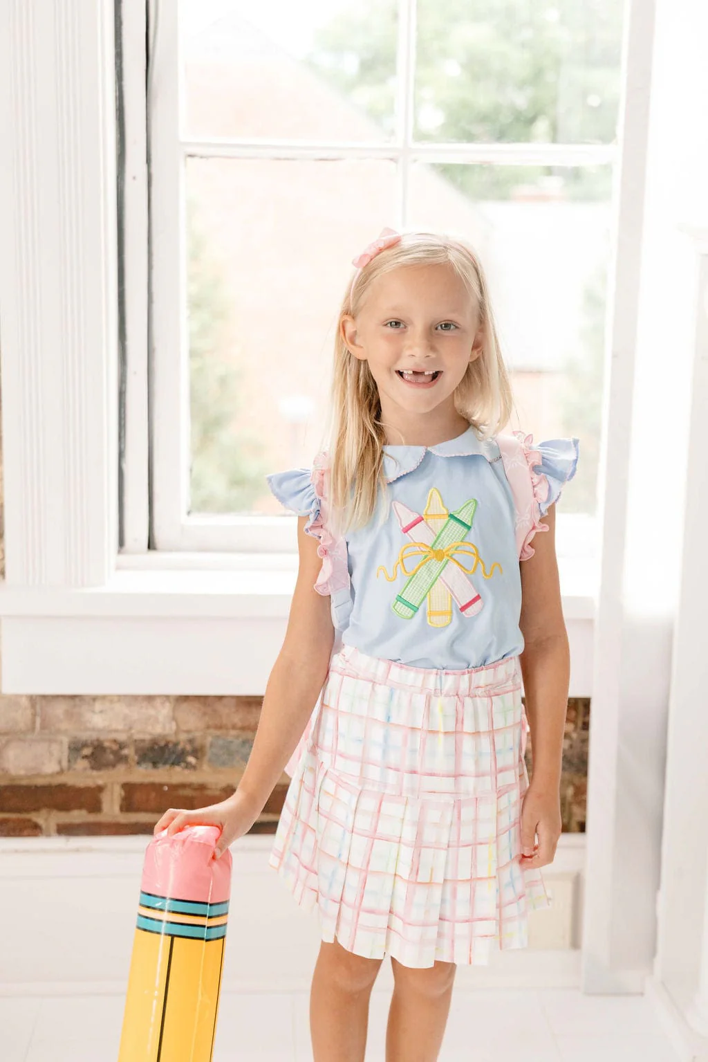Applique Pencil Pastel Plaid Skort Set - Image 3