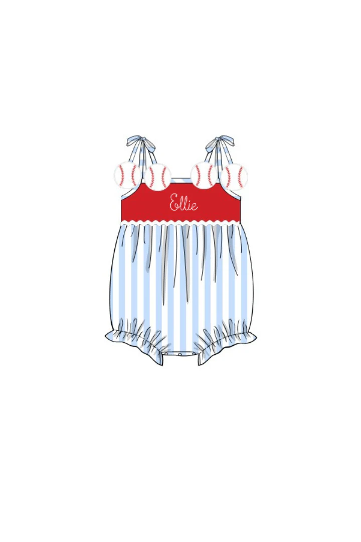 Applique Baseball Blue Stripe Bubble - Image 2