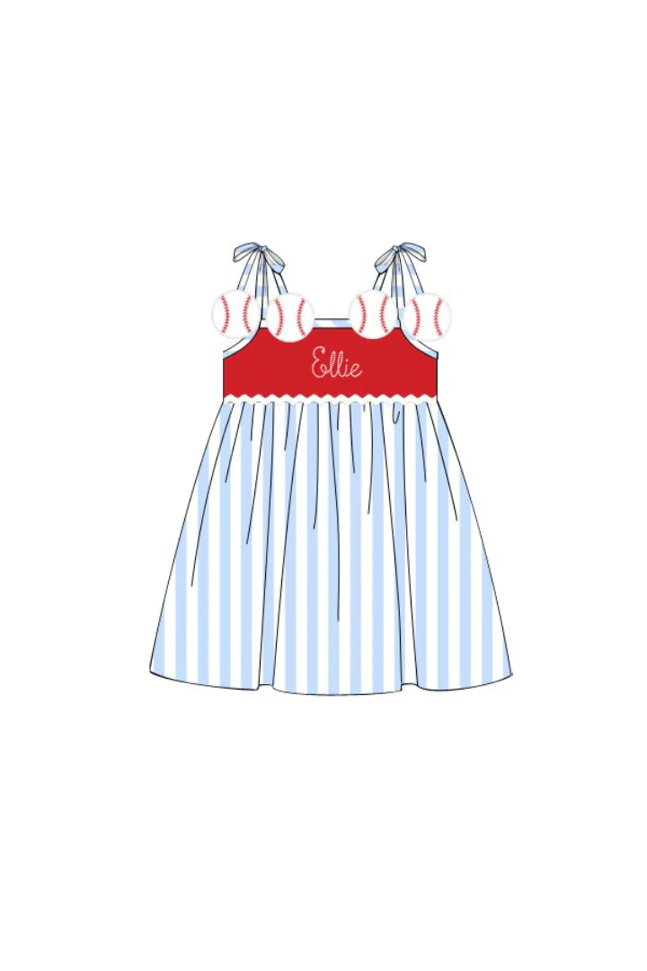 Applique Baseball Blue Stripe Dress - Image 2
