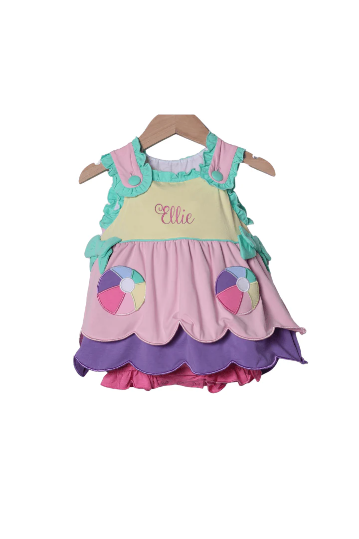 Applique Beach Ball Color Block Skirted Bubble