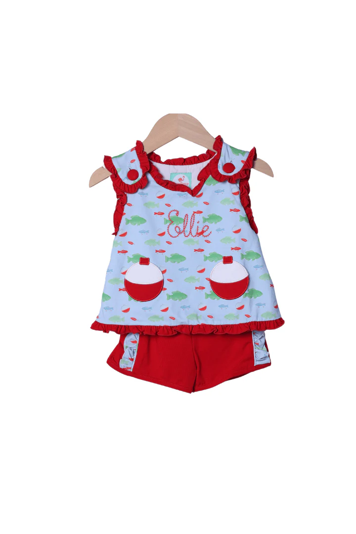 Applique Fishing Bobber Red Short Set