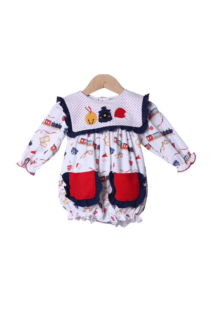 Applique Christmas Train Ruffle Bubble