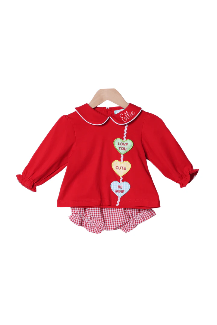Applique Conversation Heart Red Knit Bloomer Set
