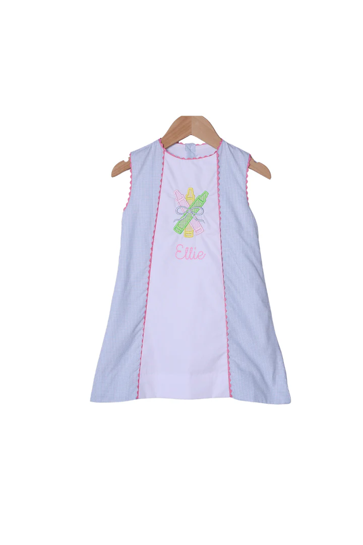 Applique Crayon Blue Gingham Dress