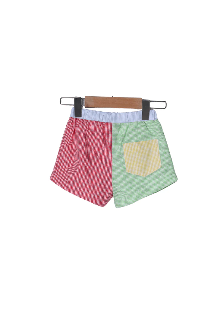 Applique Crayons Color Block Gingham Short Set - Image 3