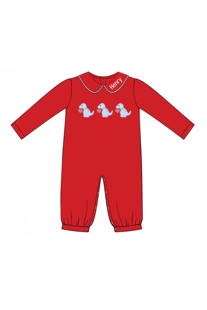 Applique Dino Love Red Knit Romper - Image 2