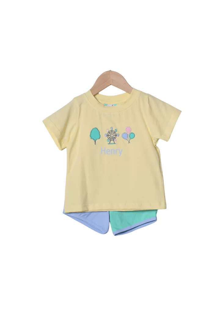 Applique Ferris Wheel Fun Color Block Short Set